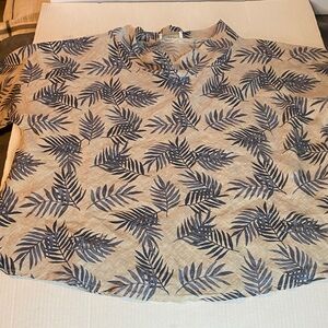 Casual Leaf Print Button Down Shirt - Beige and Blue